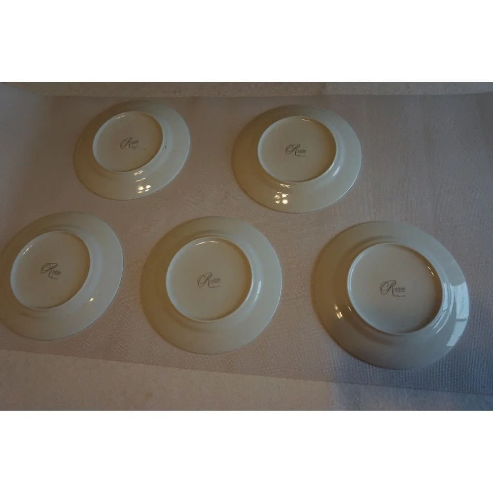 R Table by Rosanna Gold Damask White Porcelain Salad Dessert Plates Set of 5, 8